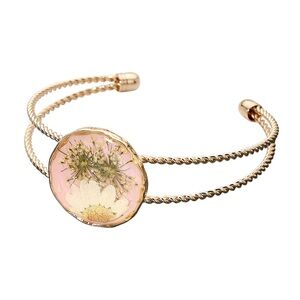 Real Flower Resin Round Center Split Cuff Bracelet